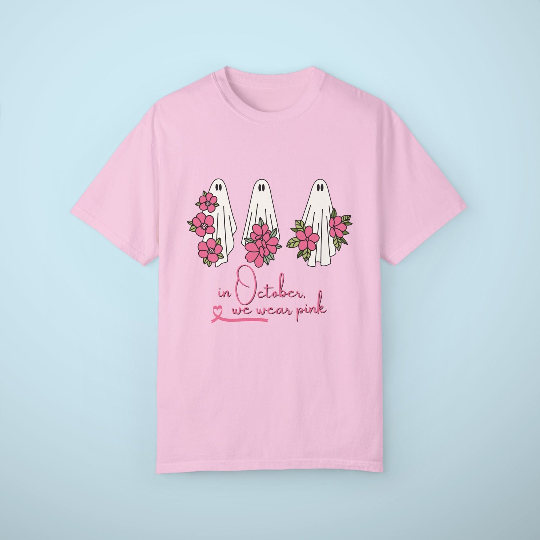 Cute Ghosts In October We Wear Pink Breast Cancer Shirt, Breast Cancer Awareness Shirt, We Wear Pink Shirt, Breast Cancer Comfort Colors Tee