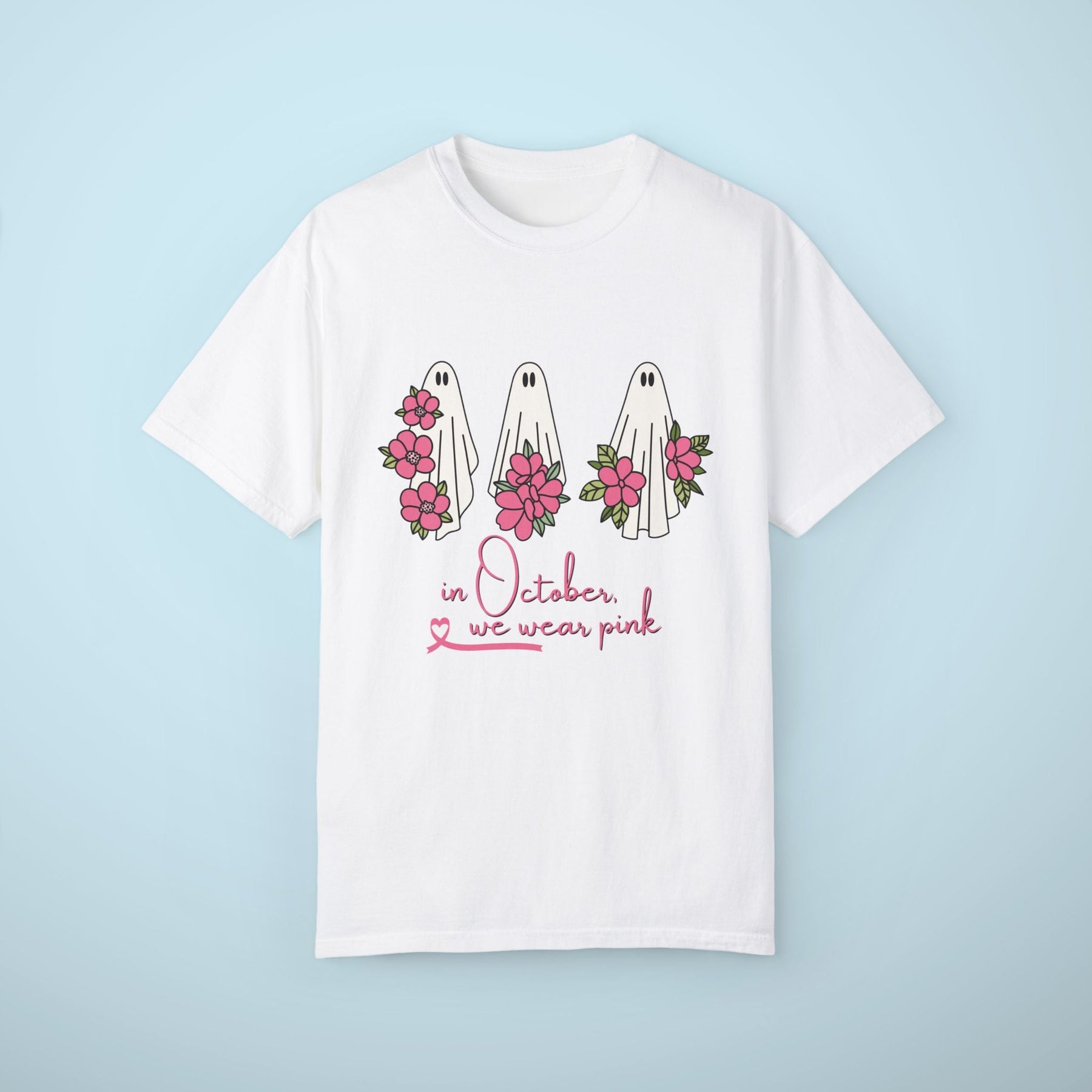 Cute Ghosts In October We Wear Pink Breast Cancer Shirt, Breast Cancer Awareness Shirt, We Wear Pink Shirt, Breast Cancer Comfort Colors Tee