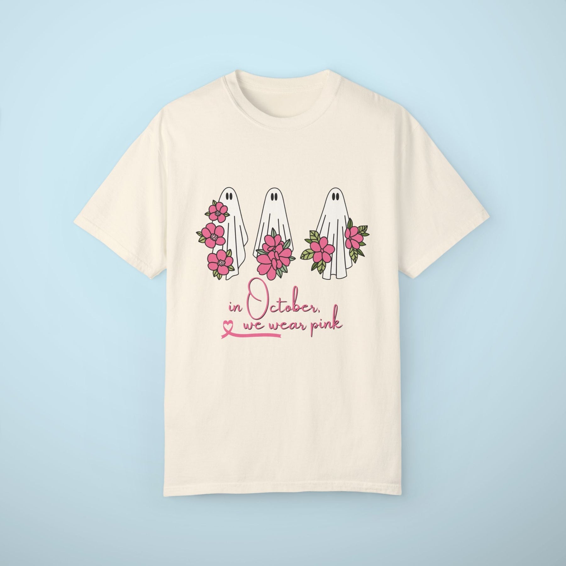 Cute Ghosts In October We Wear Pink Breast Cancer Shirt, Breast Cancer Awareness Shirt, We Wear Pink Shirt, Breast Cancer Comfort Colors Tee