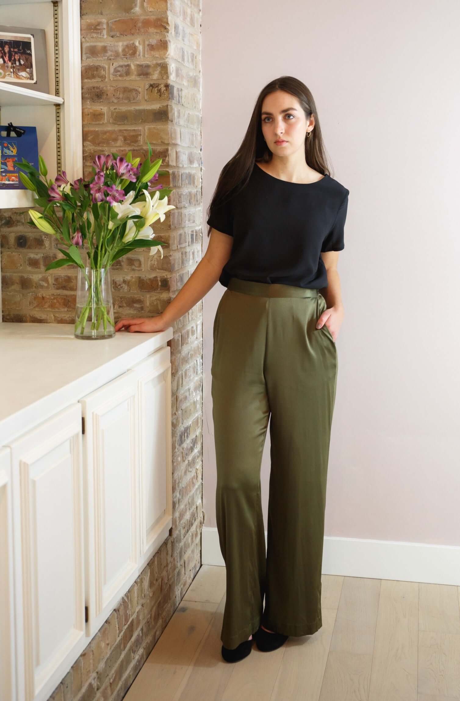 ladies silk dress pants Pleated Maxi Silk Pants with Pockets Side - High Waist Silk Pants - Wide Leg Silk Pants - Women Silk Trousers