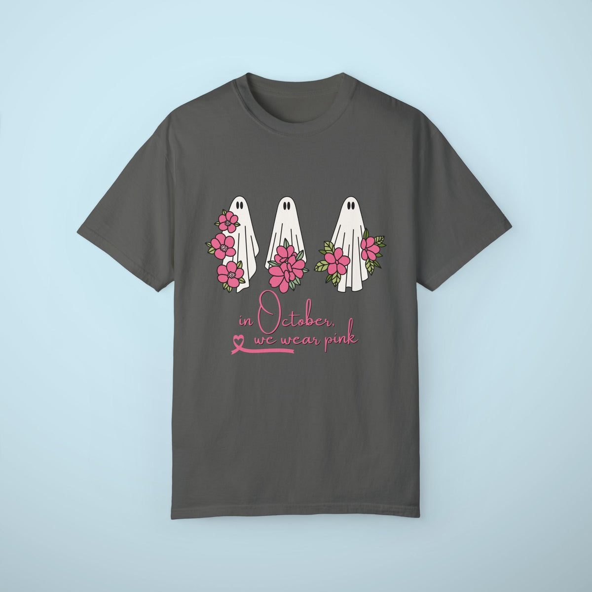 Cute Ghosts In October We Wear Pink Breast Cancer Shirt, Breast Cancer Awareness Shirt, We Wear Pink Shirt, Breast Cancer Comfort Colors Tee