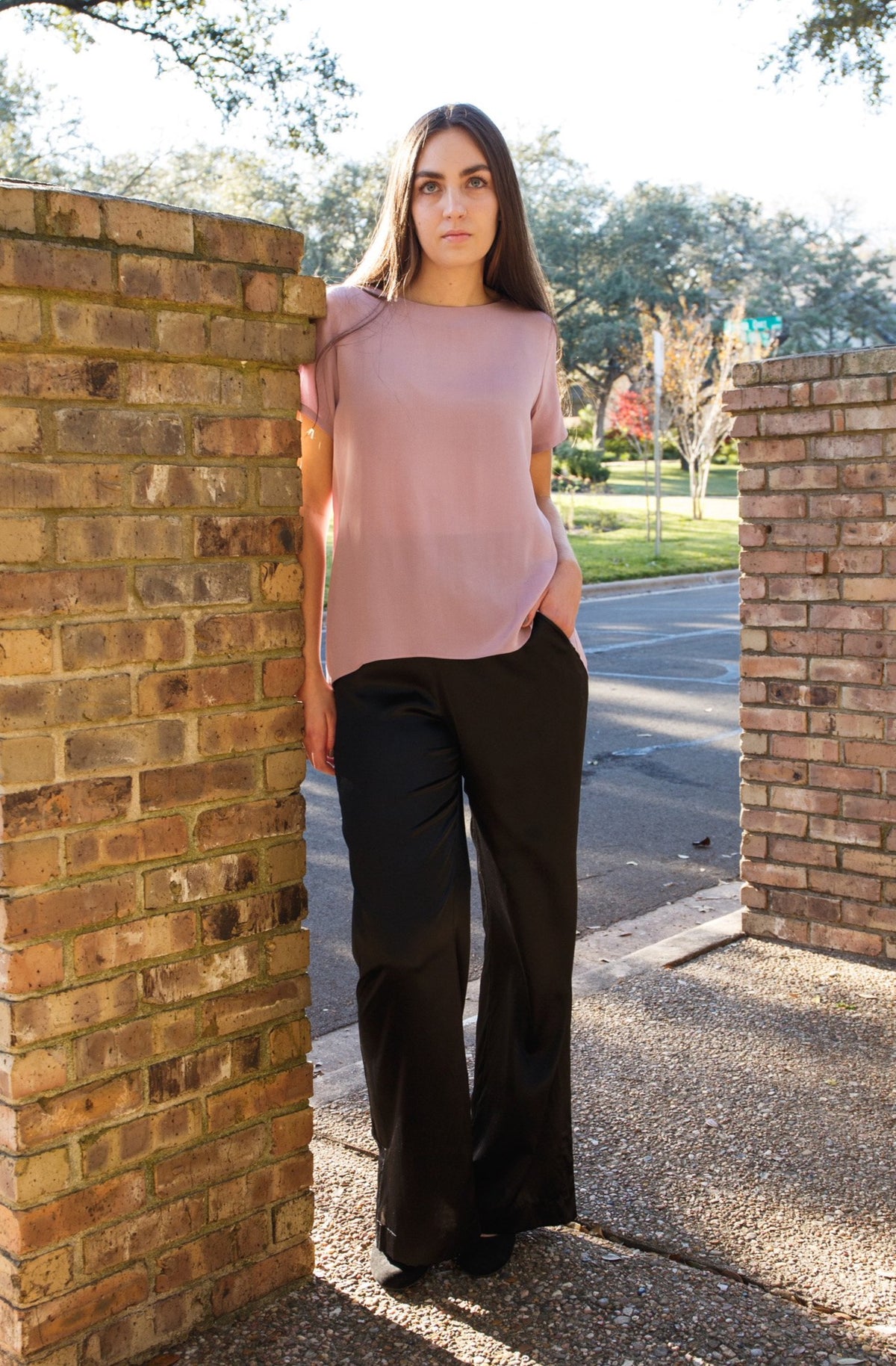 Washable Silk High Waisted Pant with Ankle Slit