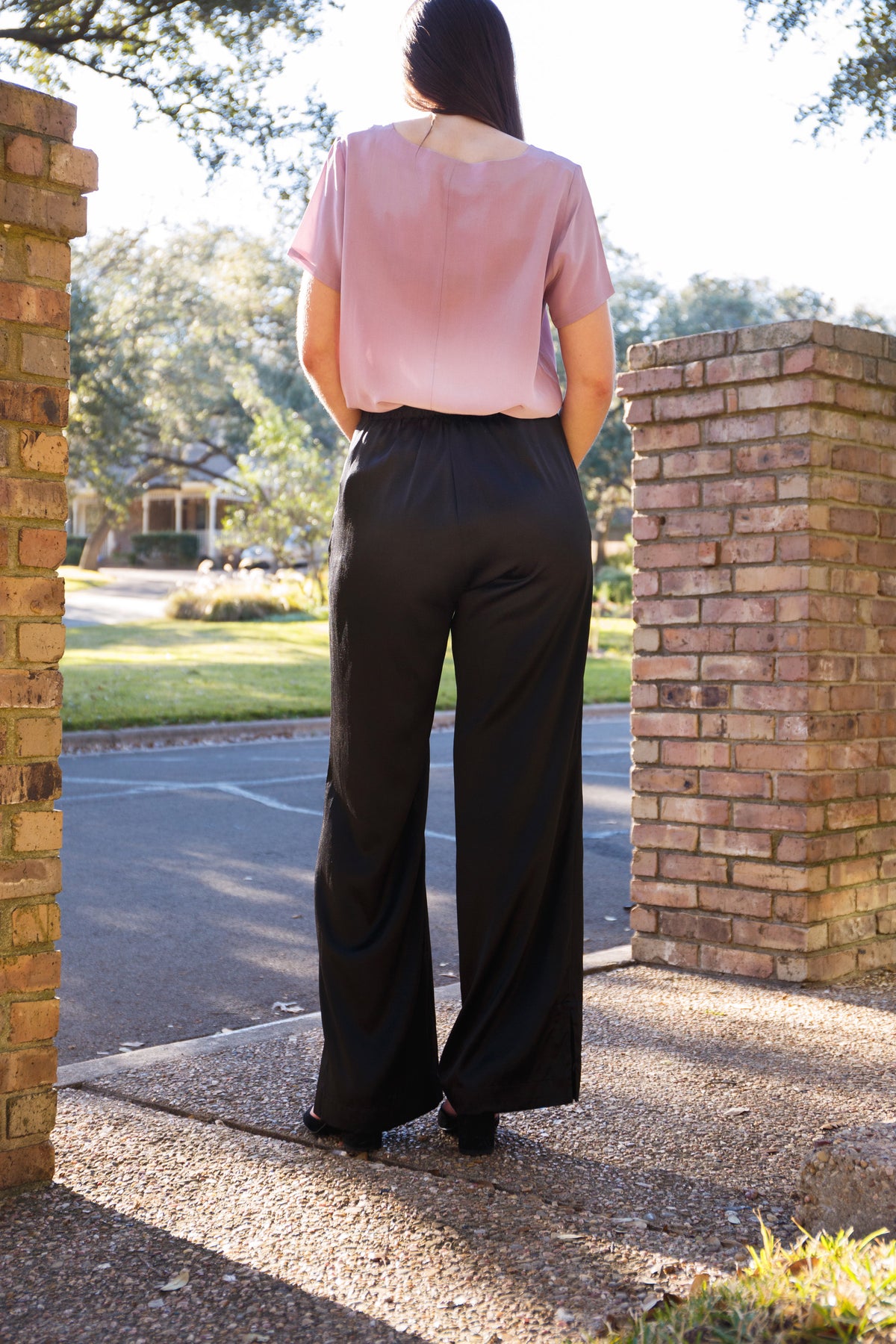 Shine in silk. Swipe to see two ways to wear our Washable Silk Wide-Leg  Cropped Pant.