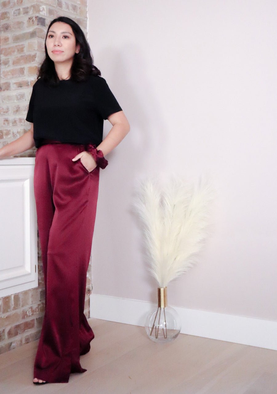 Washable Silk High Waisted Pant with Ankle Slit